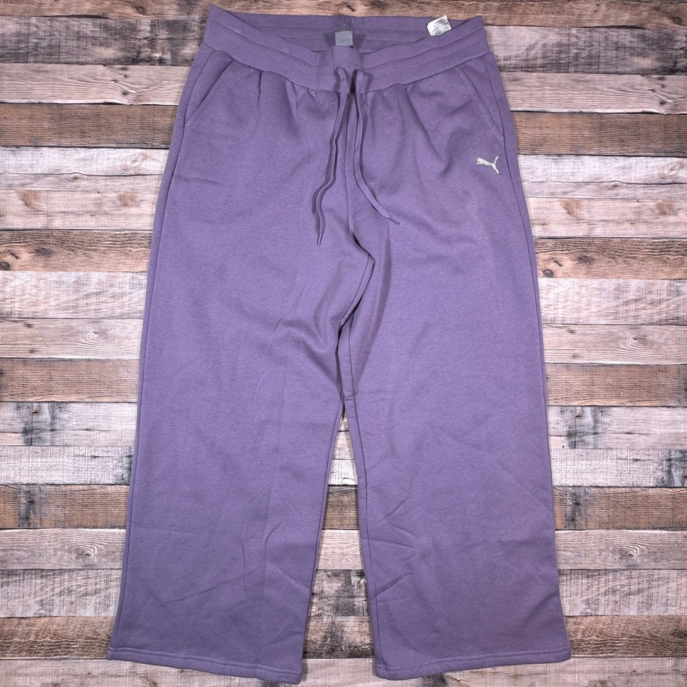Puma Women's‎ Sweatpants Wide Leg Purple XXL Drawstring Pockets Cotton Blend